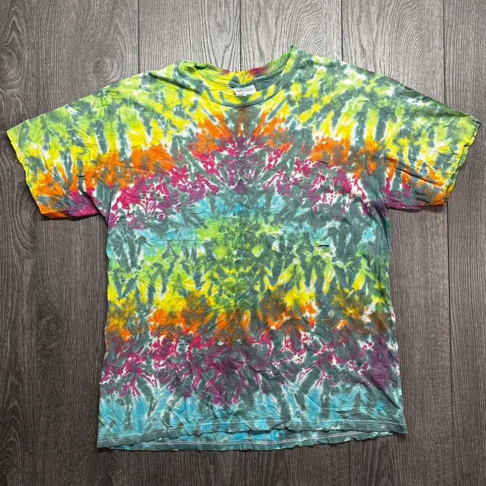 Vintage 90s Hanes Heavyweight Tie Dye T-Shirt Mens Large Distressed Multi-Color